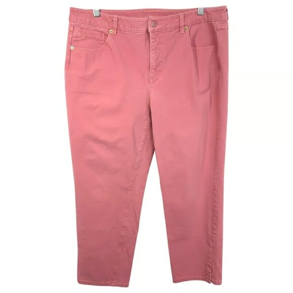 Isaac Mizrahi LIVE! Size 14P Jeans Denim Pants Pink Straight Leg High Rise - Picture 1 of 3